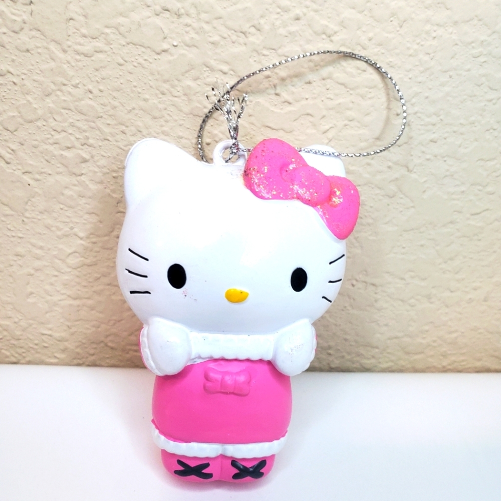 Rare 2012 Hello Kitty Sanrio Christmas Ornament Pink Dress & Pink Bow~3.5" x 2"